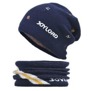 FAOWME Warm Caps Girl Boy Hooded Winter Scarf Kids Hat With Sunglasses Cap Scarf Knit Baby Navy 4-10 Years